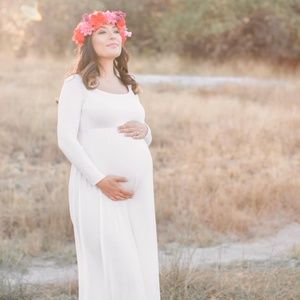 Ivory Solid Off Shoulder Maternity Maxi Dress